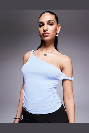 Princess Polly Textured twist off shoulder top in baby