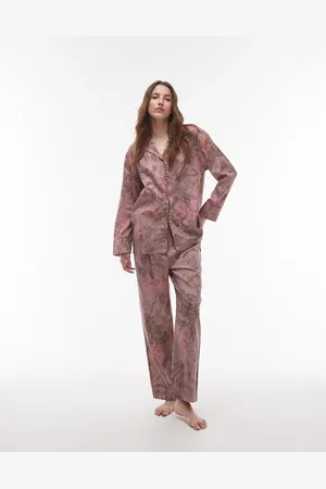 MANGO Satin pyjama wide leg trouser co-ord in botanical print