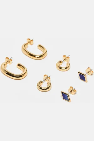 Topshop Elle 14k plated 3pk stud and hoop earrings in