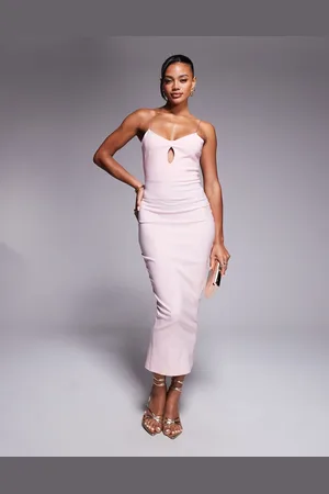 Vesper Strappy bodycon midaxi dress in blush