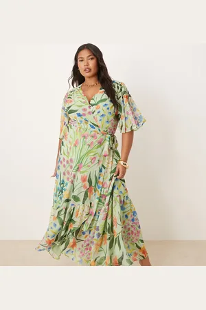 HOPE & IVY Frill sleeve maxi wrap dress with tie waist in print