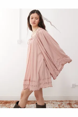 Miss Selfridge Square neck flared sleeve mini dress in dusky