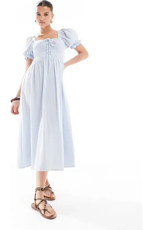 New Look Shirred tie front midi dress in