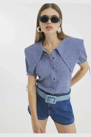 River Island Gingham short sleeve collared shirt in