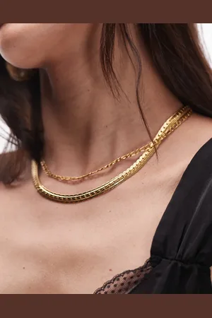 Topshop Nyla waterproof stainless steel multirow snake and chain necklace in tone