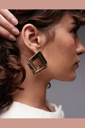 Topshop Esme square statement square earrings in tone