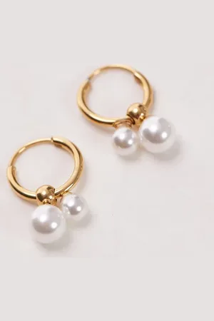 Topshop Serena stainless steel small hoop earrings with pearls in tone