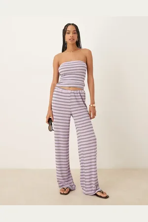 ASOS Wide leg trouser co-ord in lilac stripe