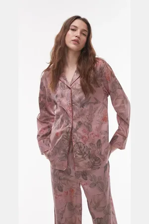 MANGO Satin pyjama shirt co-ord in botanical print