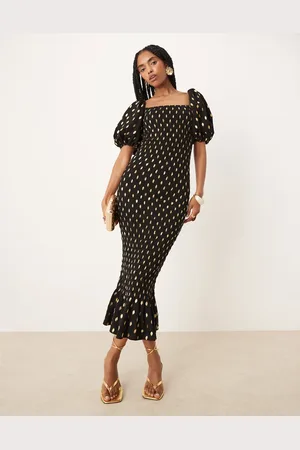 Never Fully Dressed Puff sleeve shirred midaxi dress in