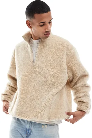 ASOS Oversized quarter zip borg hoodie in ecru