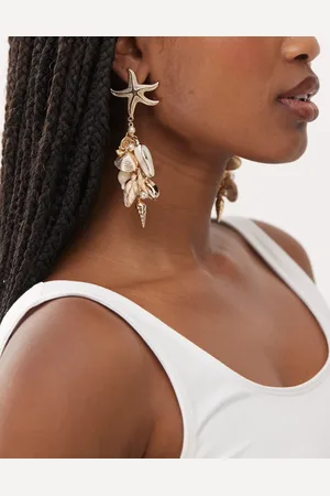 Reclaimed Dangly earrings with faux pearls and shell in