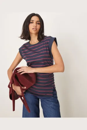 ASOS Corset waist sharp shoulder tank top in burgundy and stripe