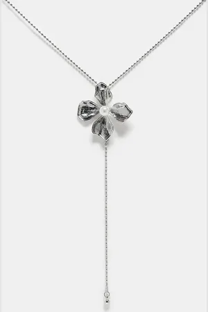 Reclaimed Unisex drop pendant necklace with flower in