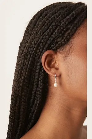 Orelia Pearl drop huggie hoop earrings in sterling plated