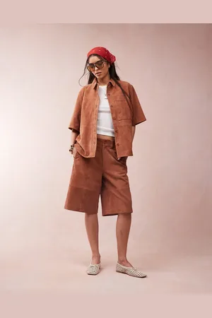ASOS Suede bermuda shorts co-ord in tan