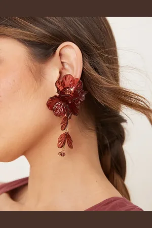ASOS Drop earrings in floral design in burgundy