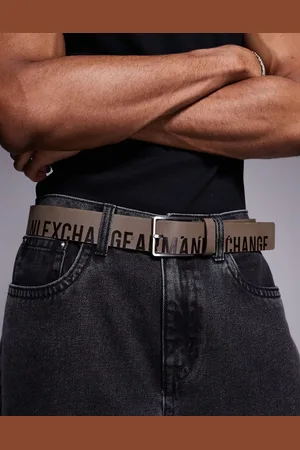 Armani Exchange Logo leather belt in khaki