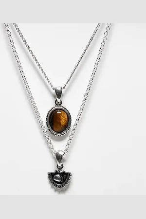 Reclaimed Unisex 2 row necklace with brown stone in
