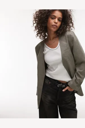 Topshop Collarless chuck on blazer in check