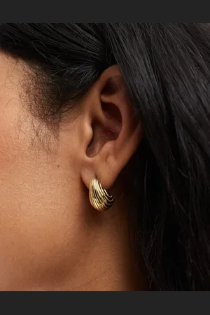 ASOS Waterproof stainless steel stud earrings with ridged molten detail in tone