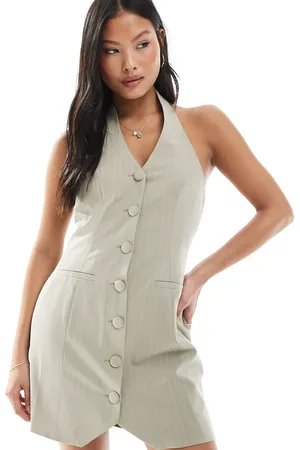 Miss Selfridge Tailored halter mini dress in pinstripe