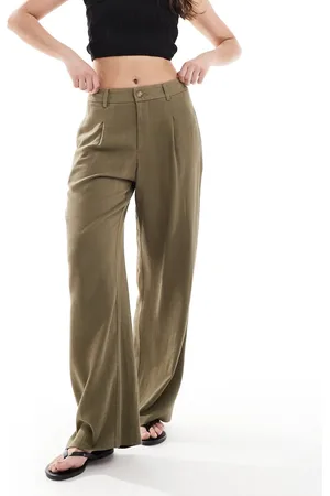 Miss Selfridge Linen blend tailored wide leg trousers in khaki