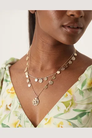 ASOS Multi-row necklace with textured mini coins and pendant coin in tone