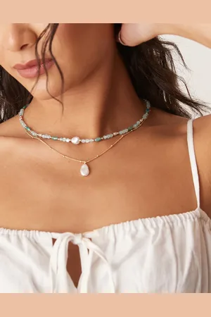 ASOS Multi-row necklace with beads and faux pearl pendants in and gold tone