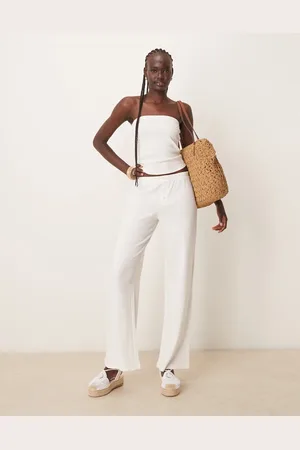 ASOS Wide leg waffle trouser in cream