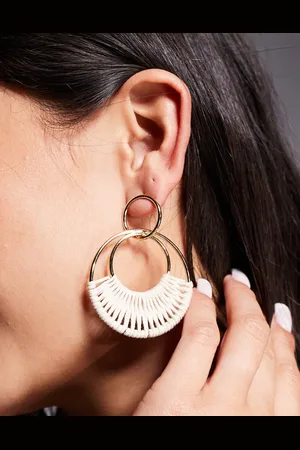 ASOS Drop hoop earrings with raffia detailing in tone