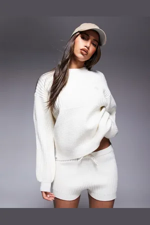 The Couture Club Oversized mixed knitted jumper in beige