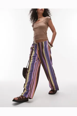 Topshop Linen straight leg trouser in stripe