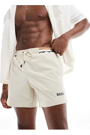 HUGO BOSS Boss Isle swim shorts in beige with contrast waistband