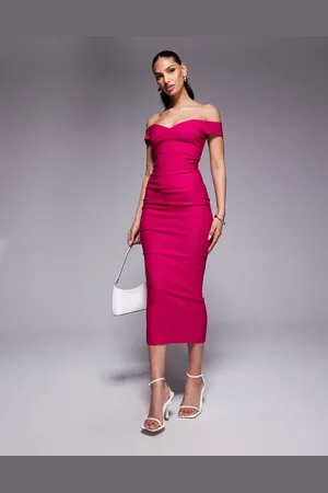 Vesper Sweetheart neckline bardot bodycon midaxi dress in