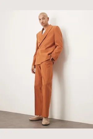 ASOS Straight suit trousers in rust crinkle texture