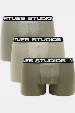 ASOS 3 pack trunk with printed waistband in khaki