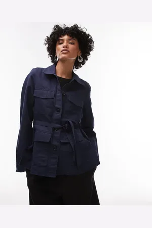 ARKET Linen mix shacket in rinse wash indigo with contrast thread front patch pockets