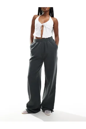 ASOS Waffle wide leg trouser in washed charcoal - CHARCOAL