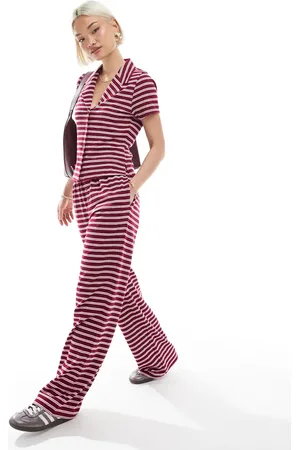 ASOS Wide leg trouser co-ord in burgundy stripe
