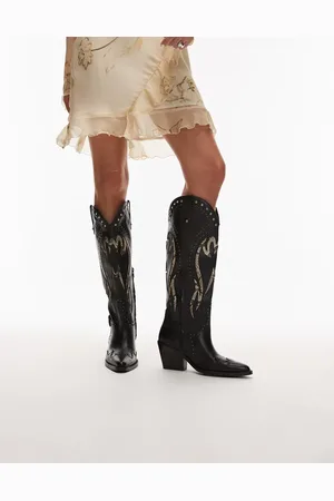 Bronx Next-low-kole buckle western knee boots in and snake leather