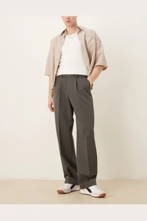 ASOS Smart wide leg trousers with front pleats in dark