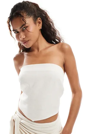 ASOS Linen look tie back bandeau top in cream