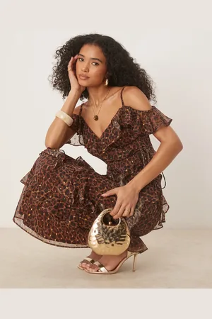 ANAYA Leopard print wrap cold shoulder top in
