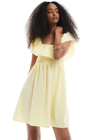 VERO MODA Shirred bodice mini dress with frill detail in gingham print