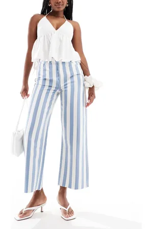 ASOS Cropped wide leg dad jean in blue and white deckchair stripe