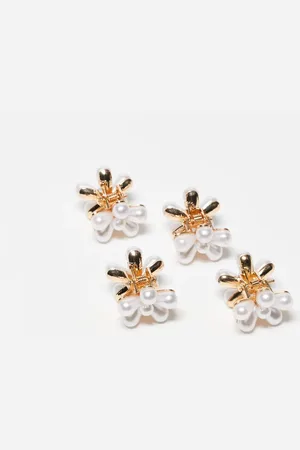 DesignB London Mini flower hair clips in pearl