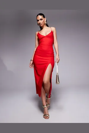 Vesper Cami strap midaxi dress with thigh split in