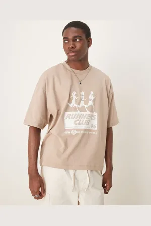 ASOS Boxy oversized t-shirt with running club graphic in beige
