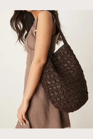 MANGO Raffia shoulder bag in chocolate